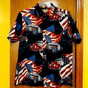 Clearwater Outfitters Shirt Men Medium Beach Hawaiian Outdoor Casual Hotrods Car